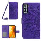 For Samsung Galaxy S21 5G Skin Feel Sun Flower Pattern Flip Leather Phone Case with Lanyard(Dark Purple) - 1