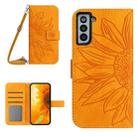 For Samsung Galaxy S21+ 5G Skin Feel Sun Flower Pattern Flip Leather Phone Case with Lanyard(Yellow) - 1