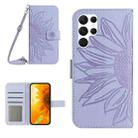 For Samsung Galaxy S22 Ultra 5G Skin Feel Sun Flower Pattern Flip Leather Phone Case with Lanyard(Purple) - 1