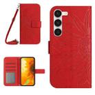 For Samsung Galaxy S23 5G Skin Feel Sun Flower Pattern Flip Leather Phone Case with Lanyard(Red) - 1