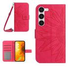 For Samsung Galaxy S23 5G Skin Feel Sun Flower Pattern Flip Leather Phone Case with Lanyard(Rose Red) - 1