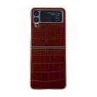 For Samsung Galaxy Z Flip4 5G Crocodile Texture Genuine Leather Electroplating Phone Case(Brown) - 1