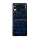 For Samsung Galaxy Z Flip4 5G Crocodile Texture Genuine Leather Electroplating Phone Case(Blue) - 1