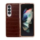 For Samsung Galaxy Z Fold3 5G Crocodile Texture Genuine Leather Electroplating Phone Case(Brown) - 1