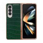 For Samsung Galaxy Z Fold4 5G Crocodile Texture Genuine Leather Electroplating Phone Case(Dark Green) - 1