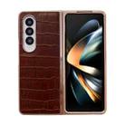 For Samsung Galaxy Z Fold4 5G Crocodile Texture Genuine Leather Electroplating Phone Case(Brown) - 1