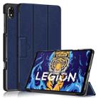 For Lenovo Legion Y700 3-folding Magnetic Buckle Custer Texture Leather Smart Tablet Case(Dark Blue) - 1