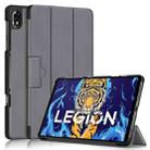 For Lenovo Legion Y700 3-folding Magnetic Buckle Custer Texture Leather Smart Tablet Case(Grey) - 1