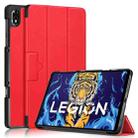 For Lenovo Legion Y700 3-folding Magnetic Buckle Custer Texture Leather Smart Tablet Case(Red) - 1
