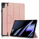 For OPPO Pad 11 inch 3-folding Magnetic Buckle Custer Texture Leather Tablet Case(Rose Gold) - 1