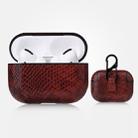 For AirPods Pro Anti-fall Snakeskin Texture PU Leather Protective Case with Carabiner(Coffee) - 1