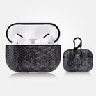 For AirPods Pro Anti-fall Snakeskin Texture PU Leather Protective Case with Carabiner(Gray) - 1