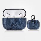 For AirPods Pro Anti-fall Snakeskin Texture PU Leather Protective Case with Carabiner(Blue) - 1