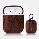 For AirPods 1 & 2 Anti-fall Snakeskin Texture PU Leather Protective Case with Carabiner(Coffee) - 1