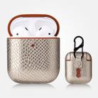 For AirPods 1 & 2 Anti-fall Snakeskin Texture PU Leather Protective Case with Carabiner(Gold) - 1