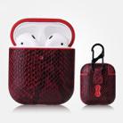 For AirPods 1 & 2 Anti-fall Snakeskin Texture PU Leather Protective Case with Carabiner(Red) - 1
