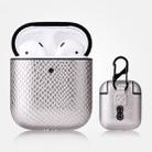 For AirPods 1 & 2 Anti-fall Snakeskin Texture PU Leather Protective Case with Carabiner(Silver) - 1