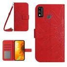 For Honor 9X Lite Skin Feel Sun Flower Pattern Flip Leather Phone Case with Lanyard(Red) - 1