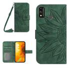 For Honor 9X Lite Skin Feel Sun Flower Pattern Flip Leather Phone Case with Lanyard(Green) - 1