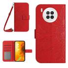 For Honor 50 Lite Skin Feel Sun Flower Pattern Flip Leather Phone Case with Lanyard(Red) - 1