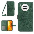 For Honor 50 Lite Skin Feel Sun Flower Pattern Flip Leather Phone Case with Lanyard(Green) - 1