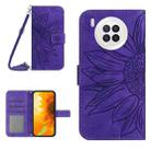 For Honor 50 Lite Skin Feel Sun Flower Pattern Flip Leather Phone Case with Lanyard(Dark Purple) - 1