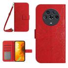 For Honor Magic4 Skin Feel Sun Flower Pattern Flip Leather Phone Case with Lanyard(Red) - 1