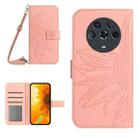 For Honor Magic4 Skin Feel Sun Flower Pattern Flip Leather Phone Case with Lanyard(Pink) - 1