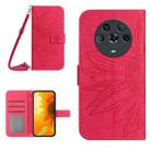 For Honor Magic4 Skin Feel Sun Flower Pattern Flip Leather Phone Case with Lanyard(Rose Red) - 1