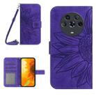 For Honor Magic4 Skin Feel Sun Flower Pattern Flip Leather Phone Case with Lanyard(Dark Purple) - 1