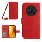 For Honor Magic4 Lite 5G Skin Feel Sun Flower Pattern Flip Leather Phone Case with Lanyard(Red) - 1