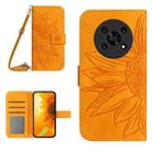 For Honor Magic4 Lite 5G Skin Feel Sun Flower Pattern Flip Leather Phone Case with Lanyard(Yellow) - 1