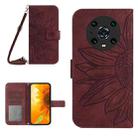 For Honor Magic4 Pro Skin Feel Sun Flower Pattern Flip Leather Phone Case with Lanyard(Wine Red) - 1