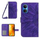 For Honor X7 Skin Feel Sun Flower Pattern Flip Leather Phone Case with Lanyard(Dark Purple) - 1