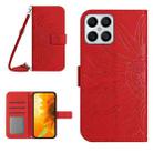 For Honor X8 Skin Feel Sun Flower Pattern Flip Leather Phone Case with Lanyard(Red) - 1