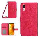 For Huawei P20 Skin Feel Sun Flower Pattern Flip Leather Phone Case with Lanyard(Rose Red) - 1