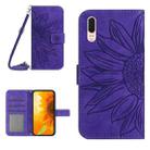 For Huawei P20 Skin Feel Sun Flower Pattern Flip Leather Phone Case with Lanyard(Dark Purple) - 1