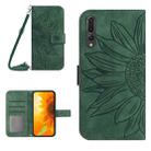 For Huawei P20 Pro Skin Feel Sun Flower Pattern Flip Leather Phone Case with Lanyard(Green) - 1