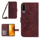 For Huawei P30 Skin Feel Sun Flower Pattern Flip Leather Phone Case with Lanyard(Wine Red) - 1