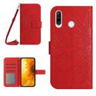 For Huawei P30 Lite Skin Feel Sun Flower Pattern Flip Leather Phone Case with Lanyard(Red) - 1