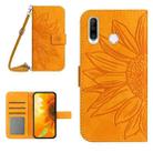 For Huawei P30 Lite Skin Feel Sun Flower Pattern Flip Leather Phone Case with Lanyard(Yellow) - 1