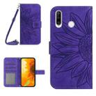 For Huawei P30 Lite Skin Feel Sun Flower Pattern Flip Leather Phone Case with Lanyard(Dark Purple) - 1
