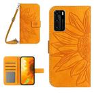 For Huawei P40 Skin Feel Sun Flower Pattern Flip Leather Phone Case with Lanyard(Yellow) - 1