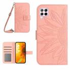For Huawei P40 Lite Skin Feel Sun Flower Pattern Flip Leather Phone Case with Lanyard(Pink) - 1