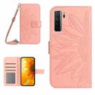 For Huawei P40 Lite 5G Skin Feel Sun Flower Pattern Flip Leather Phone Case with Lanyard(Pink) - 1