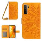 For Huawei P40 Lite 5G Skin Feel Sun Flower Pattern Flip Leather Phone Case with Lanyard(Yellow) - 1