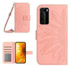 For Huawei P40 Pro Skin Feel Sun Flower Pattern Flip Leather Phone Case with Lanyard(Pink) - 1