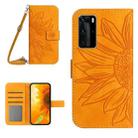 For Huawei P40 Pro Skin Feel Sun Flower Pattern Flip Leather Phone Case with Lanyard(Yellow) - 1