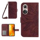 For Huawei P50 Skin Feel Sun Flower Pattern Flip Leather Phone Case with Lanyard(Wine Red) - 1