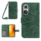 For Huawei P50 Skin Feel Sun Flower Pattern Flip Leather Phone Case with Lanyard(Green) - 1